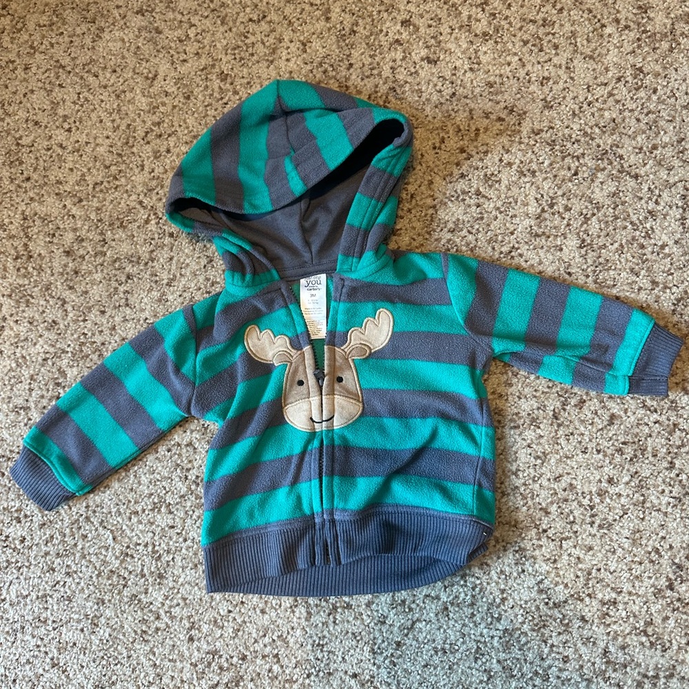 0-3 Month, Striped Teal and Gray Kids Hoodie